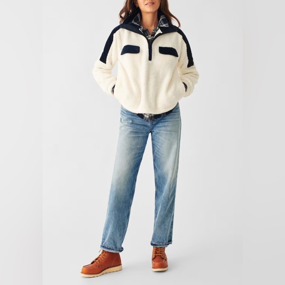 Faherty Cortina High Pile Fleece Pullover in Bright White Size Medium
